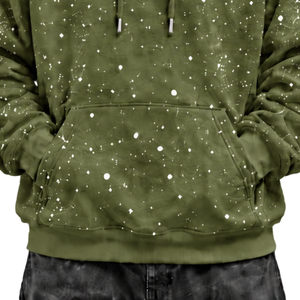 Sweat à capuche pour homme vert olive à imprimé moucheté, en molleton épais, coupe décontractée, style streetwear, avec poche kangourou longue - Product Image 5