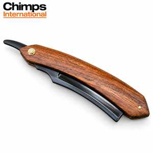 Chimps International - Navaja de Afeitar Recta con Mango de Madera, Hoja Negra de Acero Inoxidable, Navaja de Barbero Plegable, Herramienta para Afeitar la Cara, Hecha a Mano - Product Image 3