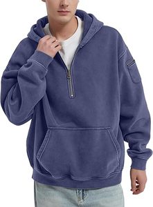 Men's Streetwear 100% Cotton Oversized Quarter Zipper Breathable Acid <b>Wash</b> Custom Embroidery Heavyweight Winter 300g High - Product Image 2