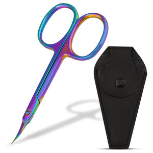 Produit tendance du moment : Ciseaux à cuticules couleur arc-en-ciel avec étui en cuir individuel, ciseaux de précision pour le soin des ongles - Product Image 1