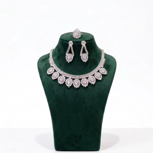 Naykk Creations Womens Handmade <b>Silver</b> Plated Copper Brass 3-Piece Jewelry <b>Set</b> High Quality <b>Necklace</b> Earrings Ring Wedding - Product Image 1