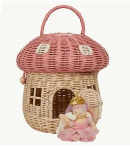 Cesta de Mimbre Tejida a Mano con Forma de Casa de Hongo con Tapa - Bolsa de Mimbre para Casa de Muñecas de Hadas para Almacenamiento de Juguetes para Niños y Accesorios de Fotografía - Product Image 3