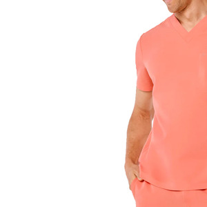 เสื้อสครับแพทย์คอวี แขนสั้น สีคอรัล สำหรับผู้ชาย มีกระเป๋าหน้าอก ชุดยูนิฟอร์มโรงพยาบาล - Product Image 5