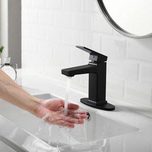 Rubinetto Monocomando Nero Opaco per Lavabo Bagno e Lavanderia con Base per 1-3 Fori e Tubi da 9/16 Pollici - Product Image 5