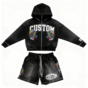 OEM 2026 Men's Custom Screen Printed Tracksuit <b>Set</b>, Full-Zip Hoodie and Shorts Two-Piece, Streetwear Hip-Hop Style Outfit - Product Image 3