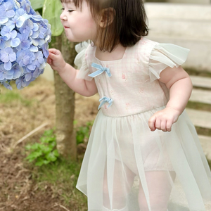 Listo para enviar: Mono de niña con estampado floral, estilo minivestido, de verano, manga corta, ropa para bebé - RKS02 - Product Image 4