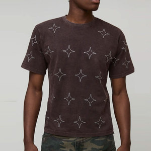 Men's Dark Brown Short Sleeve O-Neck T-<b>Shirt</b> With White <b>Star</b> Pattern Regular Fit Casual Jersey Cotton Rhinestone T-<b>Shirt</b> - Product Image 3