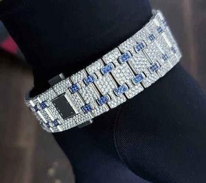 Reloj de Lujo de Acero Inoxidable con Diamantes Moissanite VVS, Esfera Azul con Índices, Movimiento de Cuarzo, para Hombre y Mujer, Precio Bajo - Product Image 3