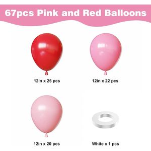 67 Palloncini Rosa e Rossi da 12 Pollici per Decorazioni di San Valentino e Feste di Compleanno per Celebrazioni di Anniversario - Product Image 3