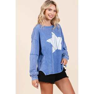 Mittoshop Top de manga larga para mujer con gráfico de estrella Mineral Wash Sudadera con capucha y sudadera - Product Image 4
