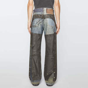 Pantalones Estampados - Corte Holgado, Cintura Media, Pierna Ancha y Largura Larga con Efecto Denim Trompe Único - Product Image 3