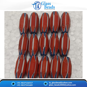 Nouvelles perles en verre rouge Chevron, longues, ovales, rayées, en forme de tube Rosetta, perles lâches pour la fabrication de colliers, bracelets et bijoux DIY, vente en gros - Product Image 2
