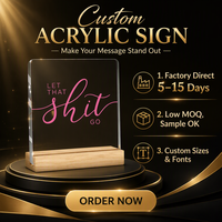 Support de signalétique en acrylique transparent avec base en bois naturel, personnalisable avec logo, pour mariage, événement, restaurant, décoration de table
