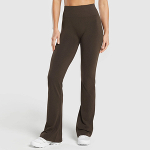 Women's High-Waist Sports <b>Leggings</b> Comfortable <b>Flared</b> Design Breathable Stretch Eco-Friendly Spandex Seamed Knitted Fabric - Product Image 6