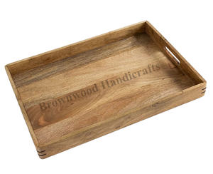 Bandeja DE SERVICIO DE MADERA rectangular de diseño personalizado del exportador del fabricante indio con asas Venta caliente a bajo precio - Product Image 6