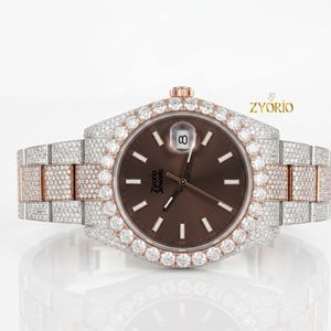 Reloj de Lujo con Incrustaciones de Moissanita para Hombre, Personalizado en Dos Tonos, Oro Rosa y Acero Inoxidable, con Diamantes - Product Image 3