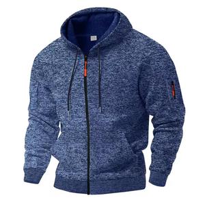 Sweat-shirt à capuche zippé pour homme, coupe classique, couleur unie, en molleton bouclette, décontracté, pour l'hiver, 100 % coton, anti-plis - Product Image 3