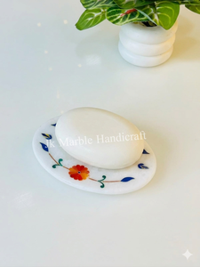 Hermosa Jabonera de Mármol con Incrustaciones de Flores Rojas, Hecha a Mano, para Baño y Decoración del Hogar - Product Image 3