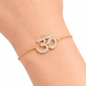 Om <b>Charm</b> 925 Sterling Silver 18k Gold Plated Handmade Religious Bracelet For Women Jewelry Birthday Gift - Product Image 1