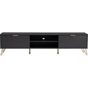 Slim 1.8M <b>Black</b> TV <b>Console</b> with Gold Metal Base for Modern Apartments Mid-Century Wood Media Bench TV Cabinet - Product Image 2