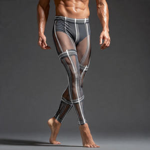 Leggings de malla transparente con cintura alta y cordón ajustable para hombre, 100% poliéster, de secado rápido, impermeables, pantalones transparentes, leggings de malla transparente a prueba de viento - Product Image 2
