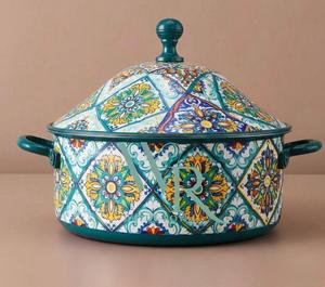 Casserole en émail de haute qualité à motif floral avec couvercle, approvisionnement en gros, fabricant OEM d'ustensiles de cuisine, chauffe-plats pour le marché du Moyen-Orient - Product Image 4