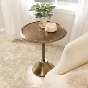 Mesa Auxiliar de Latón con Altura Ajustable y Tapa de Madera, Diseño Transicional, Mueble para Bar en Casa - Product Image 4
