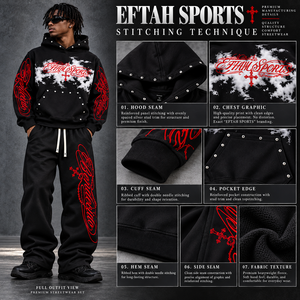 ชุดวอร์มสีดำ Eftah Sports สไตล์สตรีทแวร์ เสื้อฮู้ดดี้และกางเกงขายาวแบบหนา ตกแต่งด้วยหมุดสีเงิน ราคาขายส่ง รับผลิตแบบ OEM ปรับแต่งได้ - Product Image 4