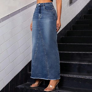 Jupes longues en jean pour femme, taille haute, extensibles, avec poches, style vintage déchiré, coupe trapèze, pour l'été, streetwear 2025 - Product Image 3