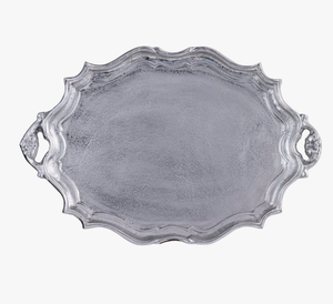 Plateau de service ovale élégant en métal, style baroque vintage avec poignées, plateau plaqué argent de haute qualité pour la décoration intérieure et les événements - Product Image 1
