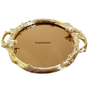 Bandejas de Servicio Metálicas Decorativas con Forma Personalizada, Suministros para Hoteles y Restaurantes, Diseño Moderno, Acabado Dorado, Borde Repujado - Product Image 1