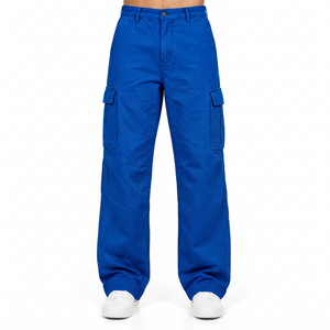 Pantalones Cargo de Pierna Ancha para Hombre, con Múltiples Bolsillos, Cintura Media, Cierre de Botones, Estilo Workwear, Color Azul - Product Image 3