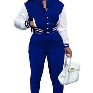 Women's Casual Solid Blue White Two Piece 2-Piece <b>Set</b> with Sweatshirt & Joggers Loose Fit Eco-Friendly - Product Image 6
