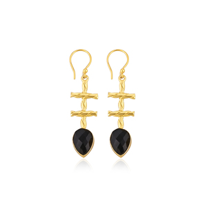 Natural <b>Black</b> Onyx Gold Plated Brass <b>Dangle</b> <b>Earrings</b> Handmade Fashion Jewelry for Women - Product Image 1
