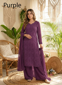 Indian Pakistani Ethnic Wear Straight Cut <b>Kurtis</b> Fancy Neck Sleeves Women's Ready Wear Kurta Sets Heavy Viscose Silk Midi Party - Product Image 2