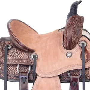Conjunto de Silla de Montar para Caballo de Cuero Occidental Hecha a Mano y con Grabado Artesanal |   Arnés de Equitación Premium con Diseño Trenzado y Tallado Floral - Product Image 2