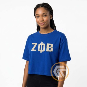 GREEK TREASURES Camisetas informales de jersey con logotipo bordado para mujer, de la hermandad Zeta Phi Beta, cuello redondo, 100% algodón de alta calidad - Product Image 3