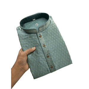 ATRACTIVA SEDA JACQUARD BUTTI WORK HOMBRE KURTA CON PAYJAMA AZUL MAR - Product Image 1