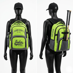 1680D 420 GSM Neon Green Black Polyester Baseball <b>Backpack</b> With Embroidered Custom Team Logo Storage - Product Image 1