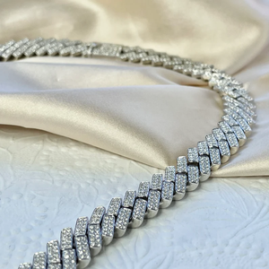 Silver Plated Zinc Alloy <b>Statement</b> <b>Necklace</b> With Cubic Zirconia Baguette Links Geometric Hiphop Party Jewelry Unisex - Product Image 3