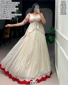 Lehenga Choli de créateur pour tenue de soirée, confectionné, avec détails du tissu du Lehenga en soie chocolat, longueur 41, doublure en micro-crêpe. - Product Image 4