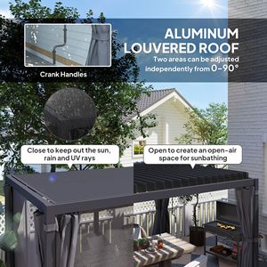 Pergola Retrattile da Esterno 3x4m con Tetto a Lamelle Parasole e Tende a Rete Grigio Scuro - Product Image 3