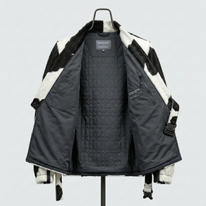 DARKRY ENTERPRISES Men's Faux Fur Cow Print <b>Jacket</b> <b>Mandarin</b> <b>Collar</b> Belted Streetwear Winter Coat - Product Image 4