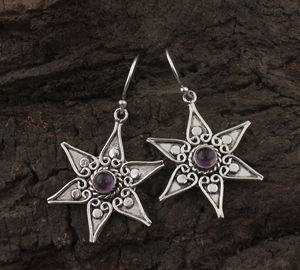 Pendientes de Plata de Ley 925 con Amatista Natural en Forma de Estrella, Joyería Hecha a Mano para Bodas, Aniversarios y Fiestas - Product Image 2