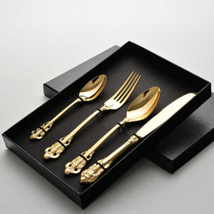 Juego de Cubiertos de Acero Inoxidable Estilo Barroco Dorado, Cubertería de Lujo para Bodas, Colección de Vajilla para Mesa de Comedor - Product Image 2