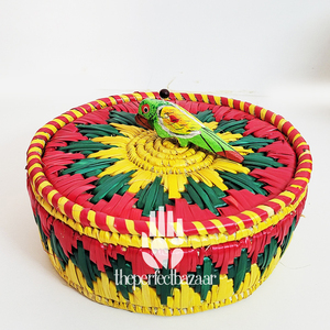 Cesta de Almacenamiento Redonda de Estilo Natural, Ligera, Duradera, Biodegradable, Hecha de Hierba Moonj Natural, con Tapa y Asa, Ecológica - Product Image 4