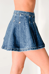 Venta Directa de Fábrica, Falda Vaquera Moderna y Sencilla de Cintura Alta, Falda en Línea A, Minifalda Vaquera Plisada - Product Image 3