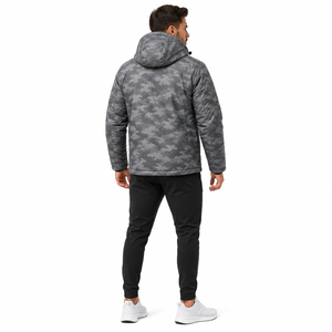 Veste matelassée à capuche camouflage gris pour homme, imperméable, coupe-vent, isolante thermiquement, pour l'hiver, la randonnée en plein air, décontractée, fermeture éclair intégrale - Product Image 4