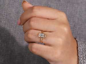 Anillo de banda curva con diamante de corte cruzado cultivado en laboratorio, certificado por IGI, para mujer, oro sólido de 14K, regalo de compromiso moderno para novias - Product Image 5