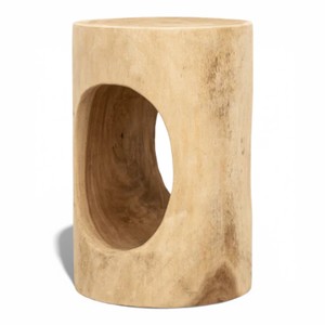 Tabouret creux en bois de Suar massif naturel sculpté à la main, table d'appoint moderne, table d'appoint ronde en bois pour le salon, la maison, la décoration d'hôtel - Product Image 5